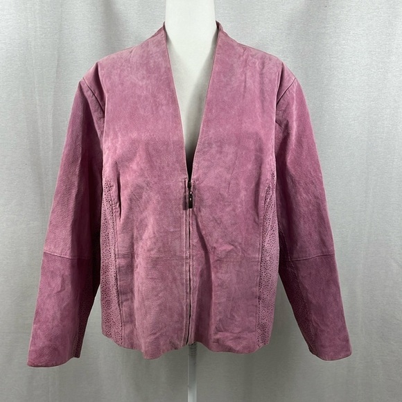 Hal Rubenstein Pink Laser Cut Genuine Leather Zip Jacket Womens Size 3x